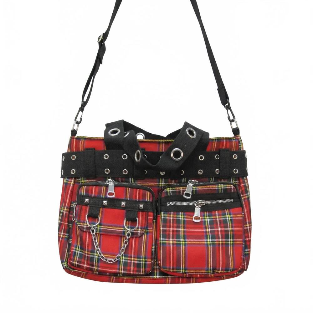NEW ORCHID BLOOM women's plaid gothic handbag in black red